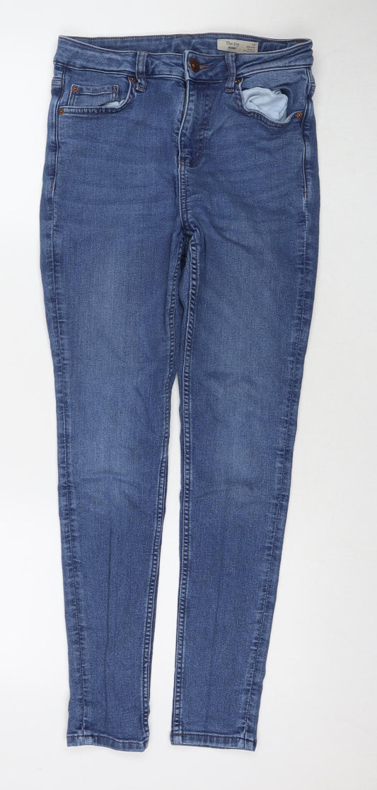 Marks and Spencer Womens Blue Cotton Skinny Jeans Size 10 L27 in Regular Zip