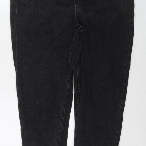 F&F Womens Black Cotton Mom Jeans Size 12 L26 in Regular Zip