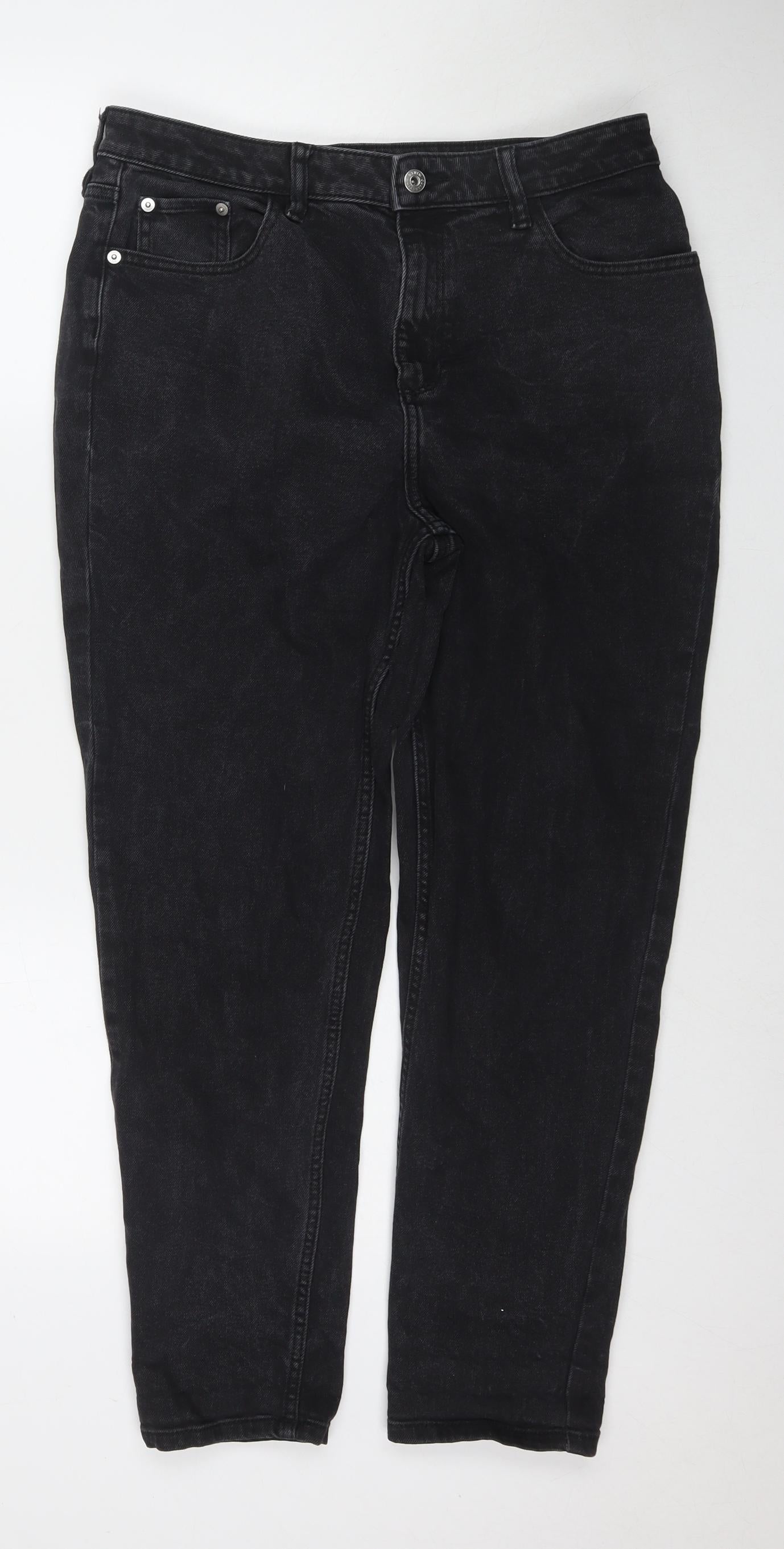 F&F Womens Black Cotton Mom Jeans Size 12 L26 in Regular Zip