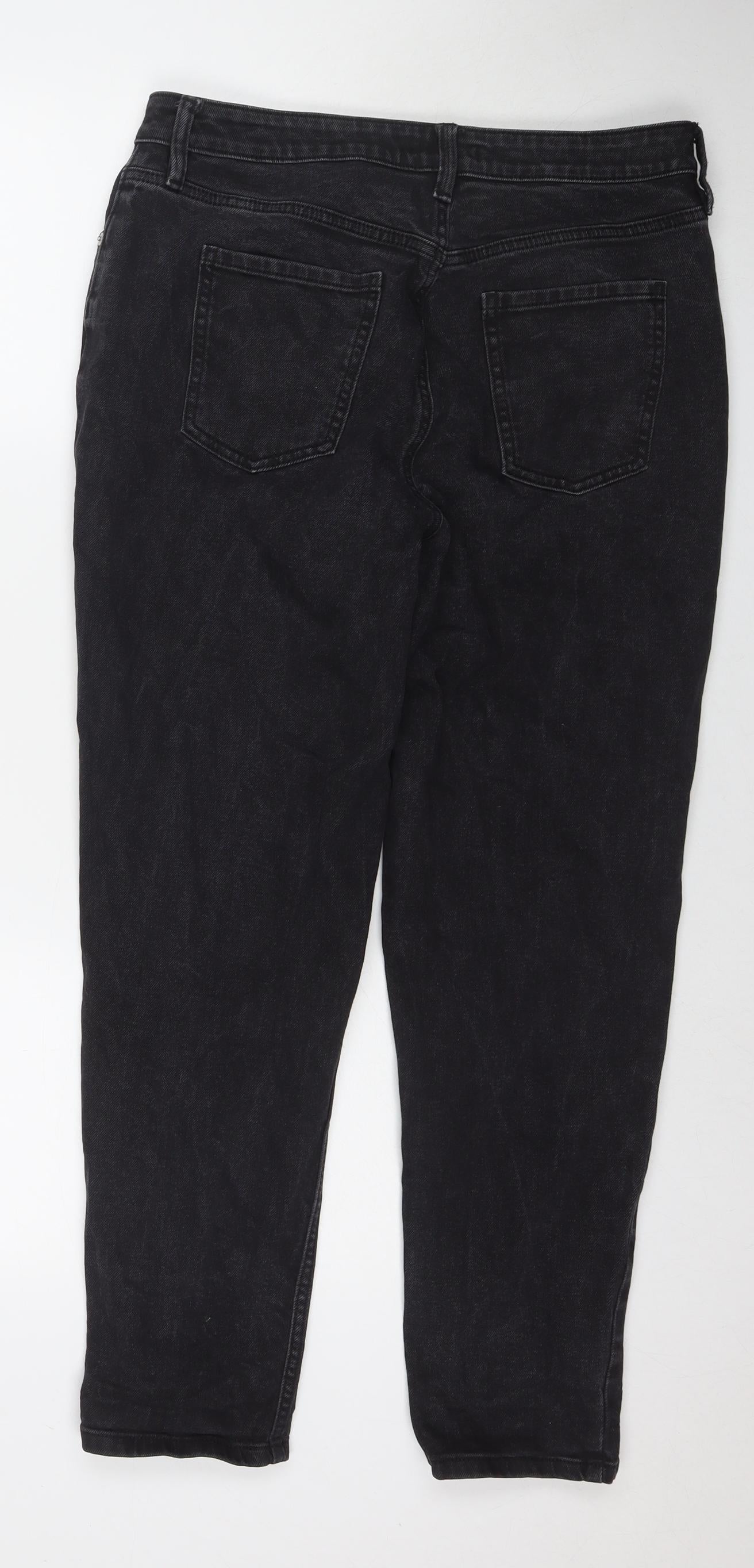 F&F Womens Black Cotton Mom Jeans Size 12 L26 in Regular Zip