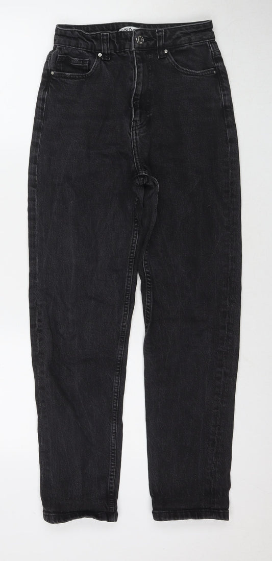 Zara Womens Black Cotton Mom Jeans Size 6 L27 in Regular Zip