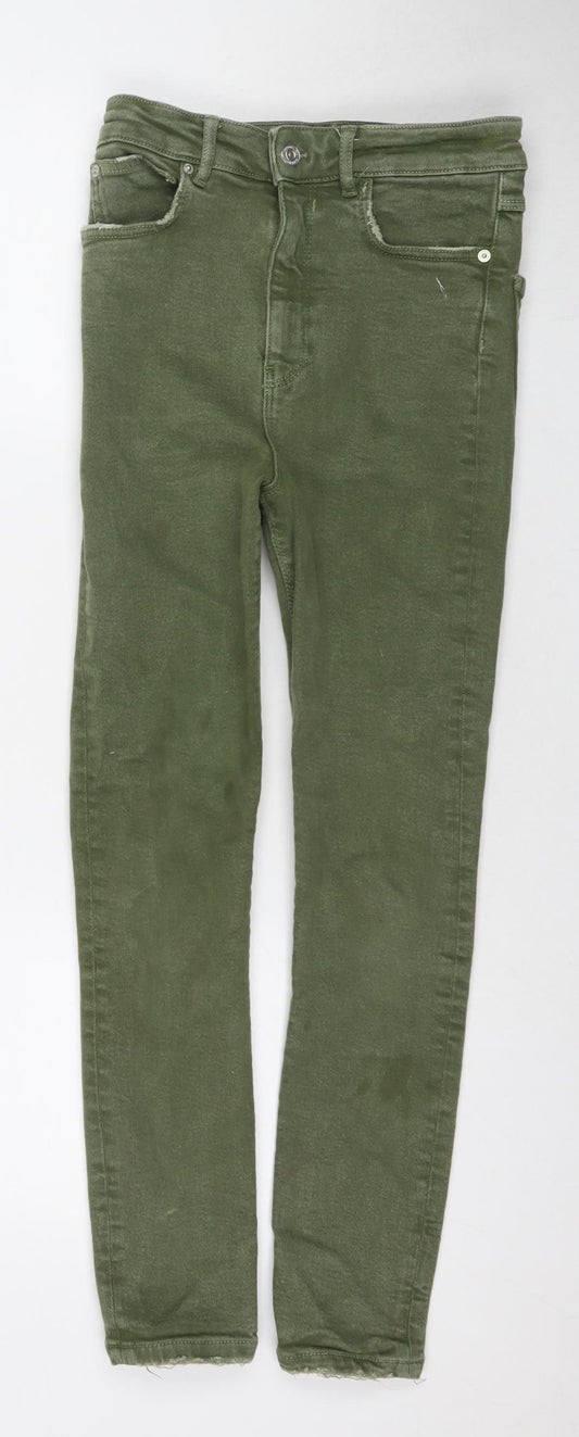 Zara Womens Green Cotton Straight Jeans Size 8 L26 in Regular Zip