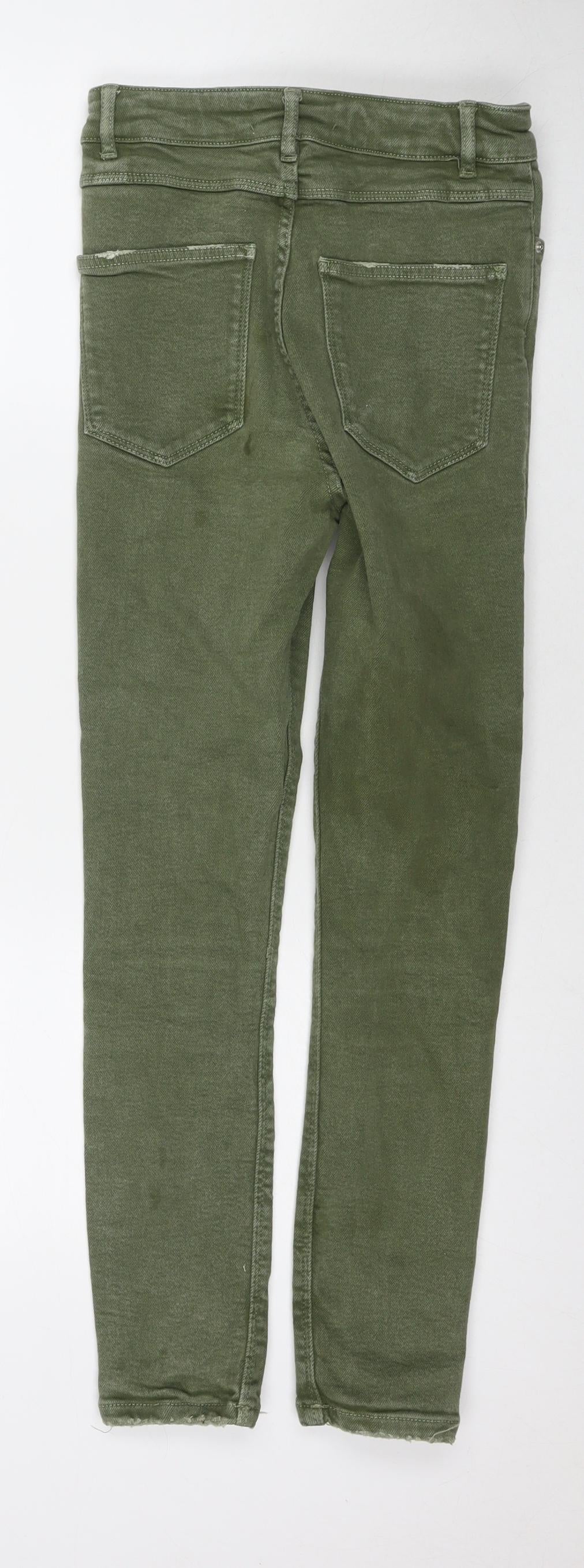 Zara Womens Green Cotton Straight Jeans Size 8 L26 in Regular Zip