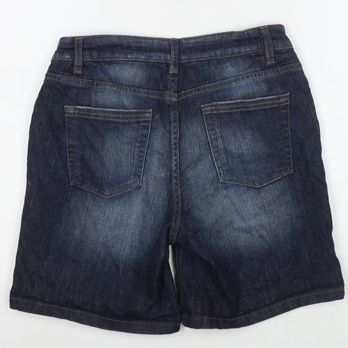 NEXT Womens Blue Cotton Boyfriend Shorts Size 8 L7 in Regular Zip