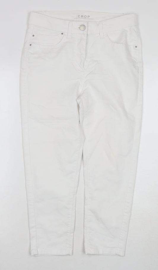 Marks and Spencer Womens White Cotton Cropped Jeans Size 12 L21 in Regular Zip