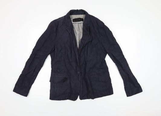 Zara Womens Blue Jacket Blazer Size L Button