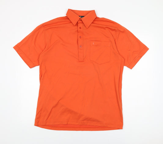 Gabicci Mens Orange Cotton Polo Size L Collared Button