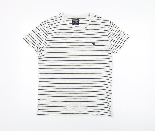 Abercrombie & Fitch Mens White Striped Cotton T-Shirt Size S Round Neck