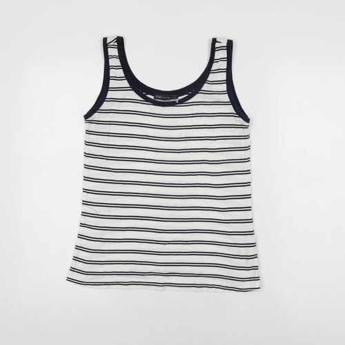 Marks and Spencer Womens White Striped Cotton Basic Tank Size 12 Scoop Neck