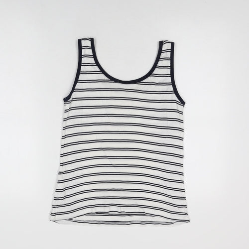 Marks and Spencer Womens White Striped Cotton Basic Tank Size 12 Scoop Neck