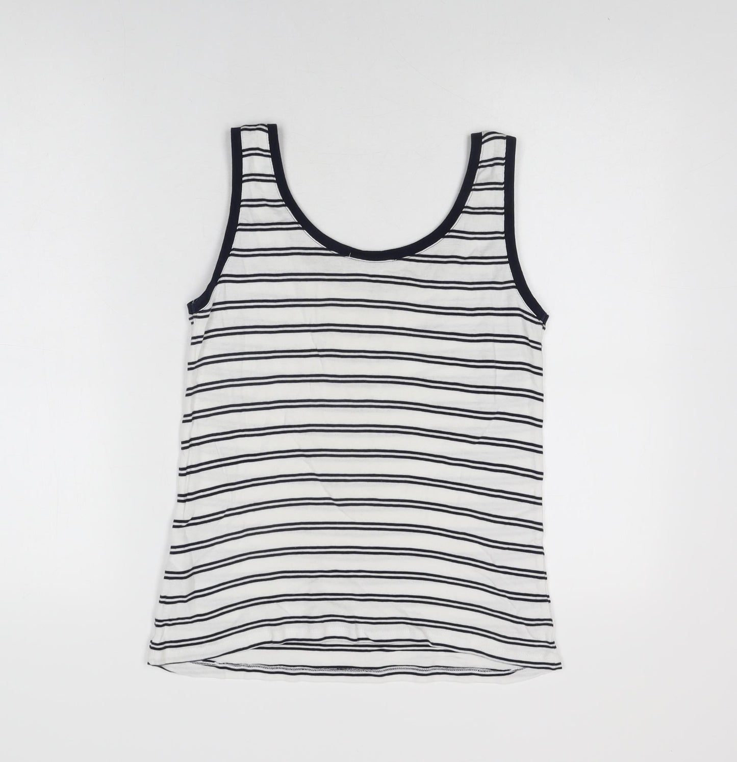 Marks and Spencer Womens White Striped Cotton Basic Tank Size 12 Scoop Neck