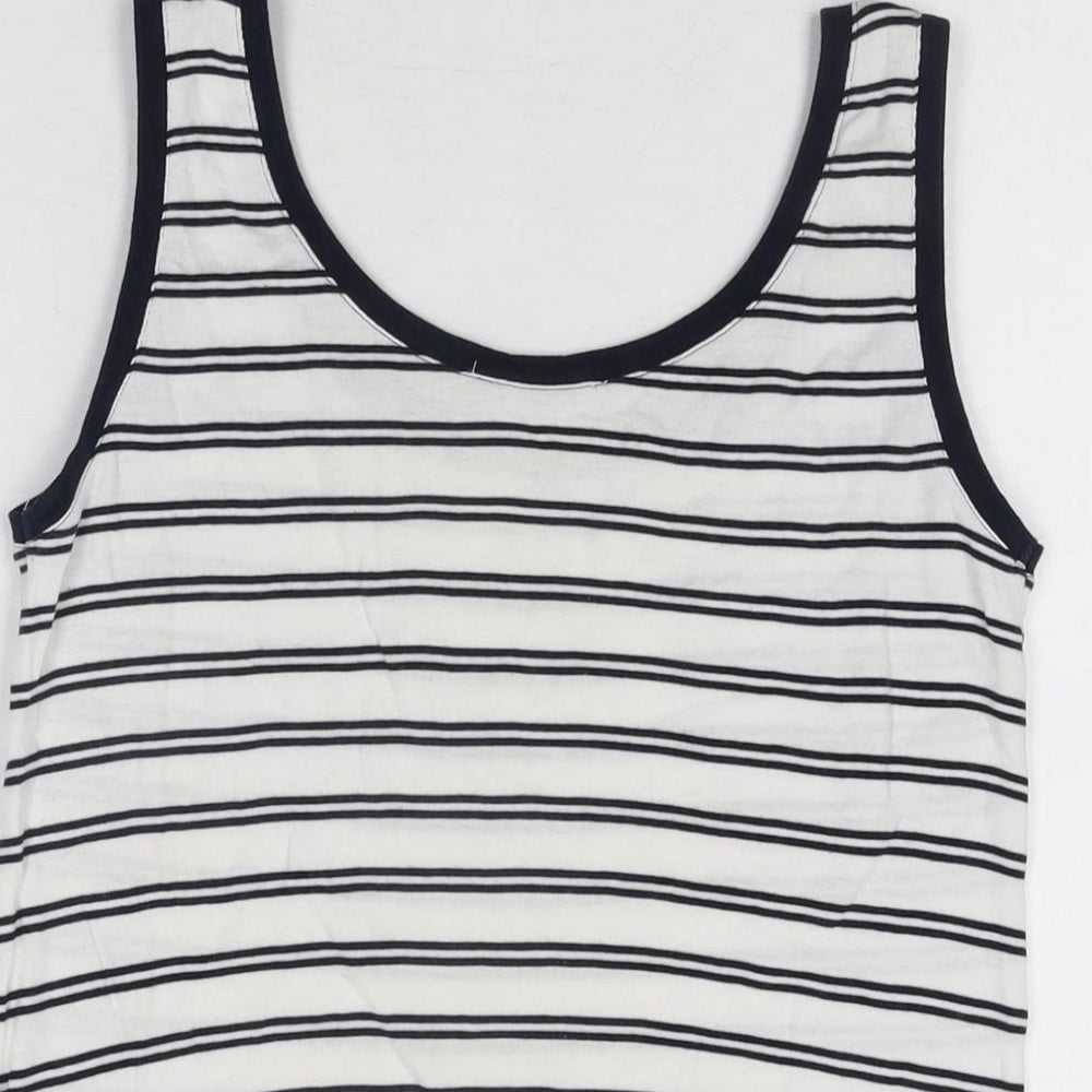 Marks and Spencer Womens White Striped Cotton Basic Tank Size 12 Scoop Neck