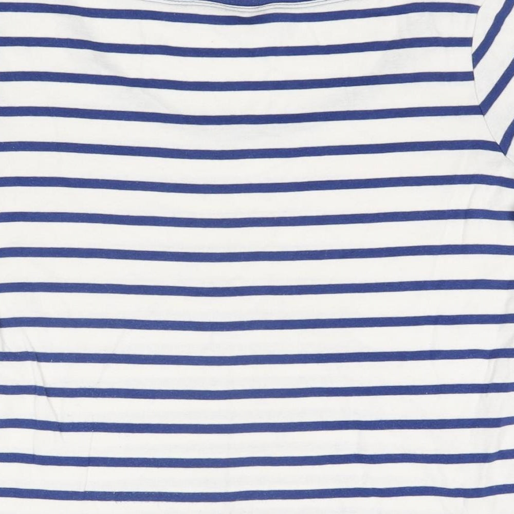 Marks and Spencer Womens White Striped Cotton Basic T-Shirt Size 14 Round Neck