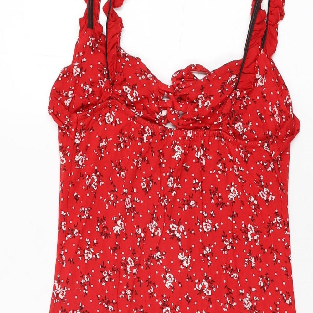 PRETTYLITTLETHING Womens Red Floral Viscose Mini Size 10 Sweetheart Pullover