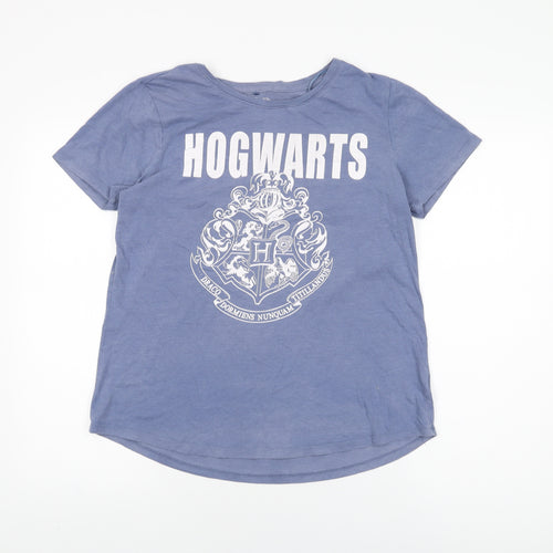 Harry Potter Womens Blue Cotton Basic T-Shirt Size 14 Round Neck - Hogwarts