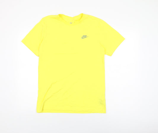 Nike Mens Yellow Cotton T-Shirt Size S Round Neck