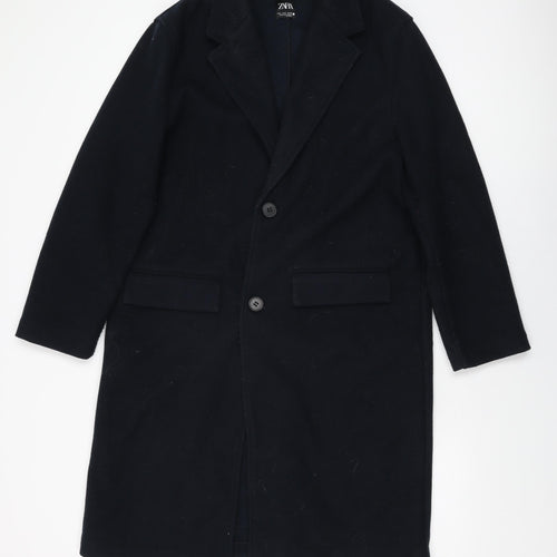 Zara Womens Blue Overcoat Coat Size S Button