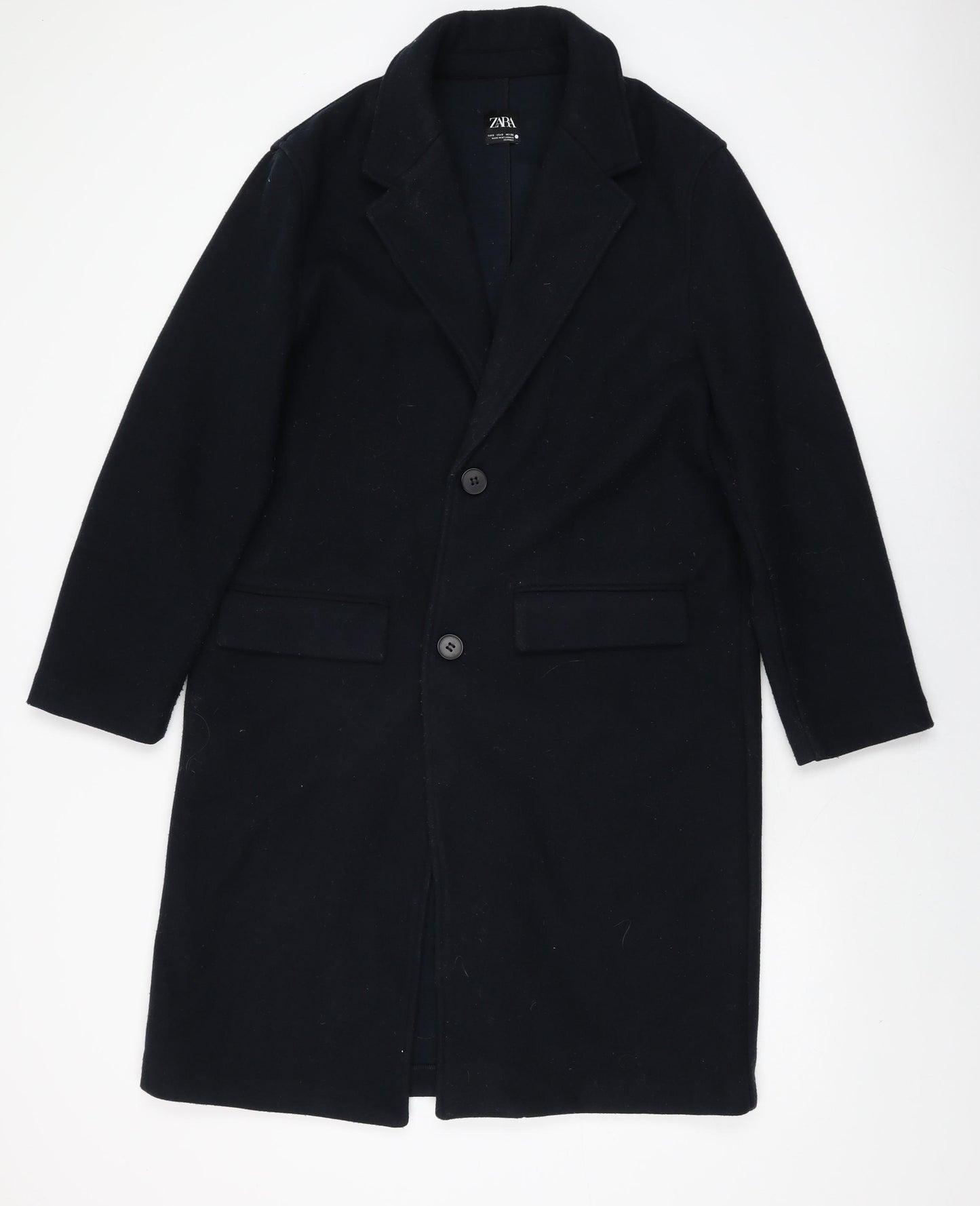 Zara Womens Blue Overcoat Coat Size S Button