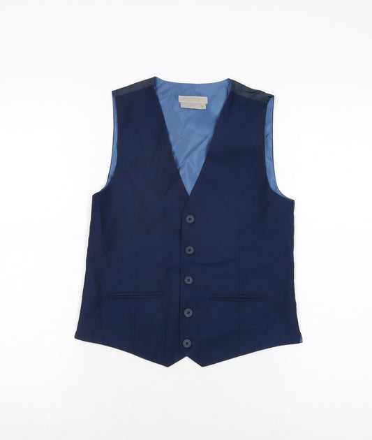 John Lewis Boys Blue Polyester Basic Button-Up Size 12 Years V-Neck Button - Waistcoat