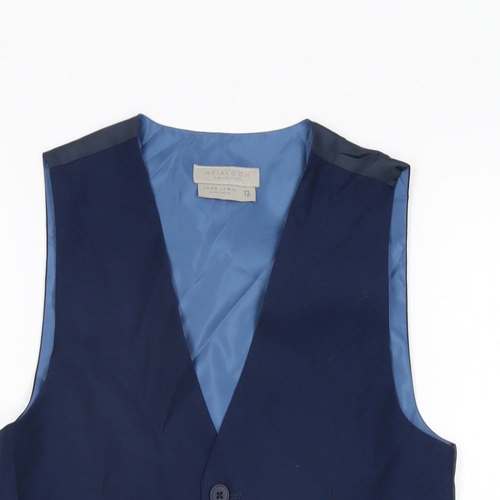 John Lewis Boys Blue Polyester Basic Button-Up Size 12 Years V-Neck Button - Waistcoat