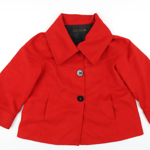 Zara Womens Red Overcoat Coat Size L Button