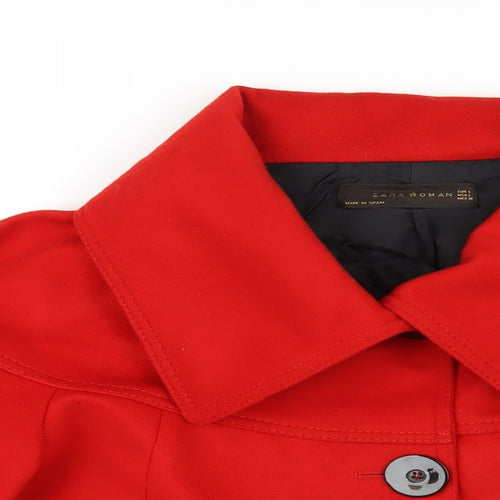 Zara Womens Red Overcoat Coat Size L Button