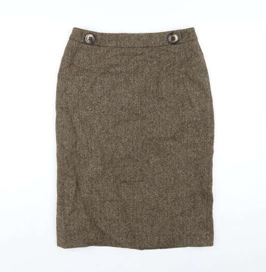 L.K. Bennett Womens Brown Herringbone Wool Straight & Pencil Skirt Size 10 Zip