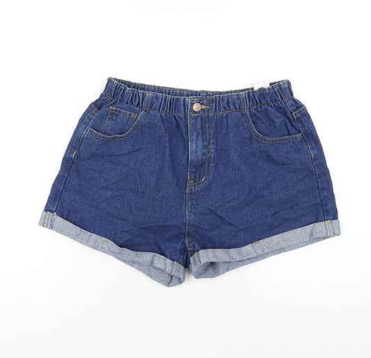 SheIn Womens Blue Cotton Boyfriend Shorts Size L Regular Zip