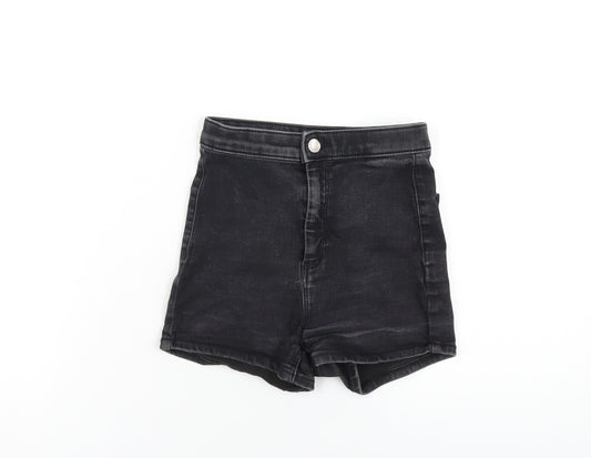 Topshop Womens Black Cotton Hot Pants Shorts Size 8 L3 in Regular Zip