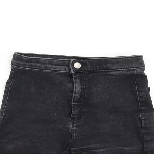 Topshop Womens Black Cotton Hot Pants Shorts Size 8 L3 in Regular Zip