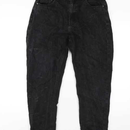 Pull&Bear Womens Black Cotton Mom Jeans Size 14 L29 in Regular Zip