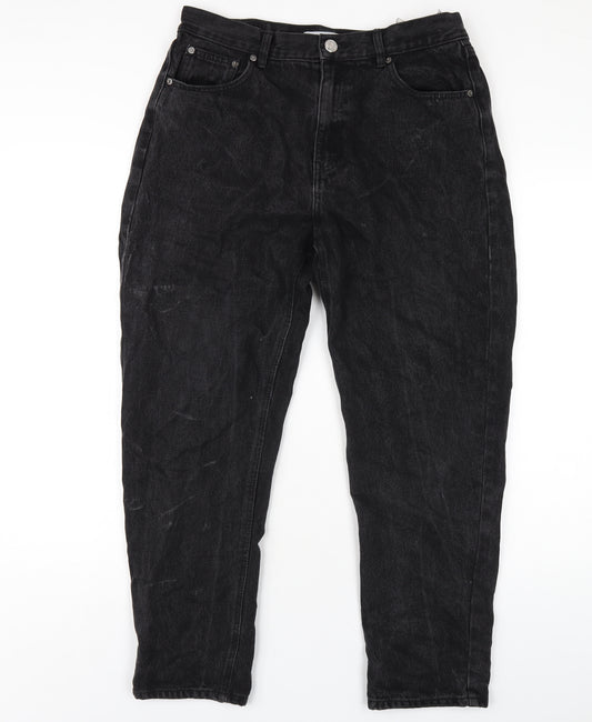 Pull&Bear Womens Black Cotton Mom Jeans Size 14 L29 in Regular Zip