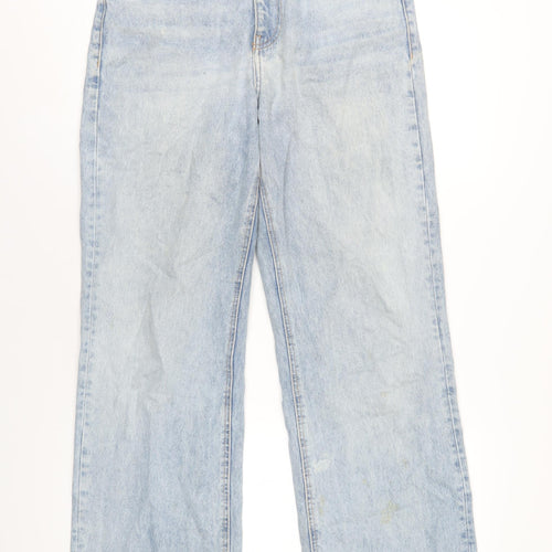 Zara Womens Blue Cotton Wide-Leg Jeans Size 12 L32 in Regular Zip