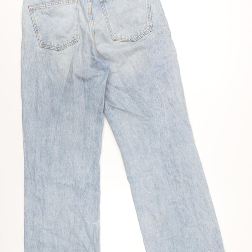 Zara Womens Blue Cotton Wide-Leg Jeans Size 12 L32 in Regular Zip