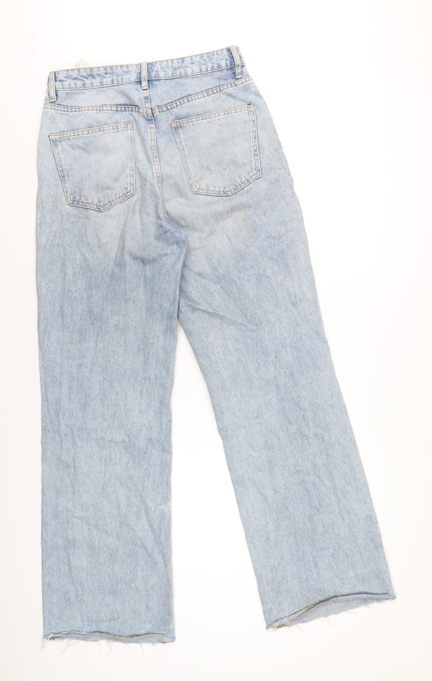 Zara Womens Blue Cotton Wide-Leg Jeans Size 12 L32 in Regular Zip