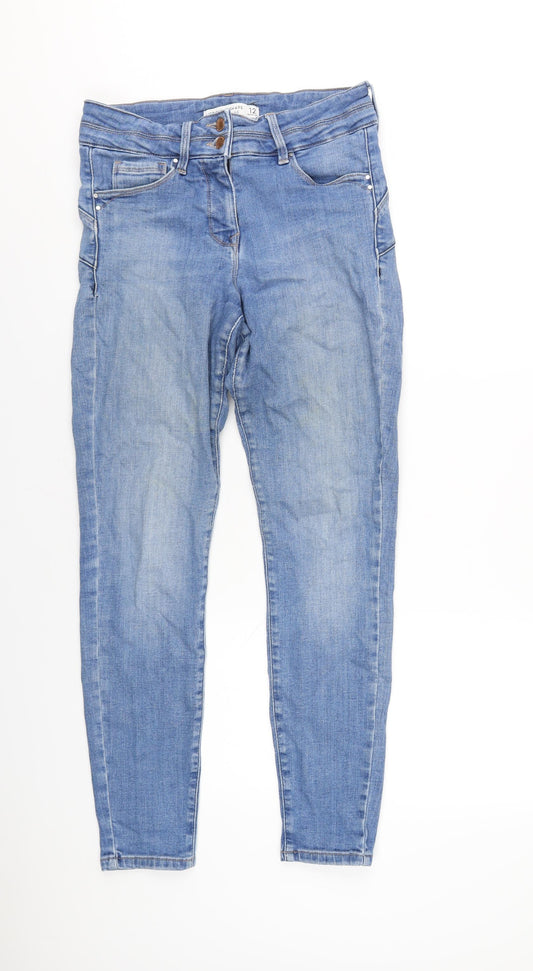 NEXT Womens Blue Cotton Skinny Jeans Size 12 L30 in Slim Zip