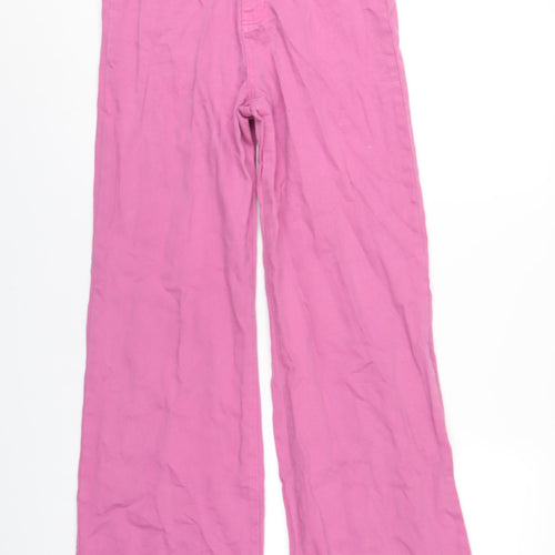 Don't Think Twice Womens Pink Cotton Wide-Leg Jeans Size 12 L34 in Regular Zip