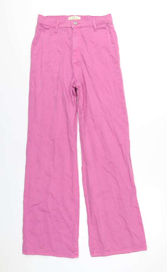 Don't Think Twice Womens Pink Cotton Wide-Leg Jeans Size 12 L34 in Regular Zip