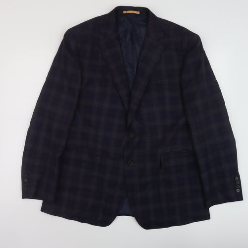 Charles Tyrwhitt Mens Blue Plaid Wool Jacket Suit Jacket Size 44 Regular