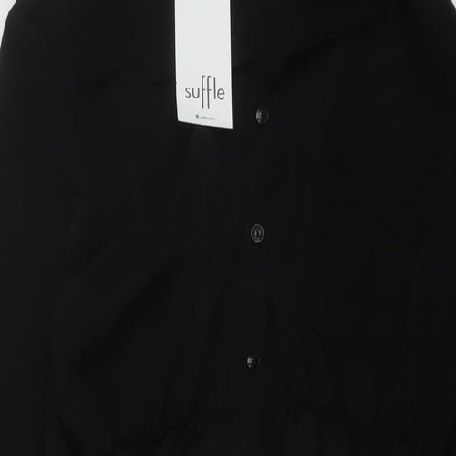 Suffle Womens Black Polyester A-Line Size L Collared Button