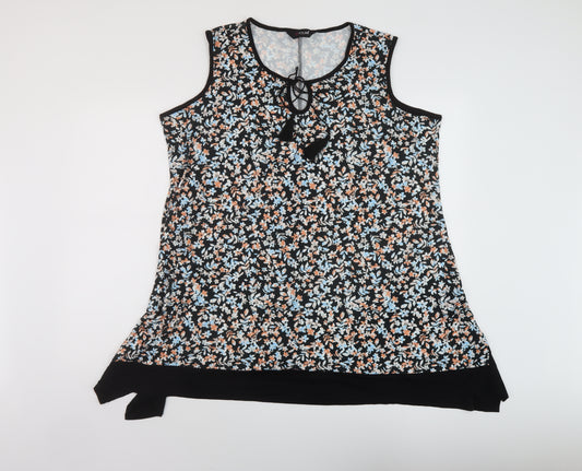 Yours Womens Black Floral Polyester Basic Tank Size 20 Round Neck