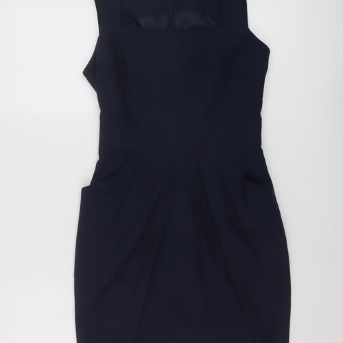 Dorothy Perkins Womens Blue Polyester Mini Size 8 Square Neck Zip