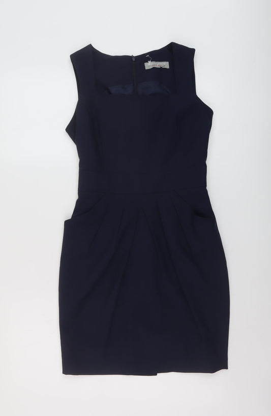 Dorothy Perkins Womens Blue Polyester Mini Size 8 Square Neck Zip