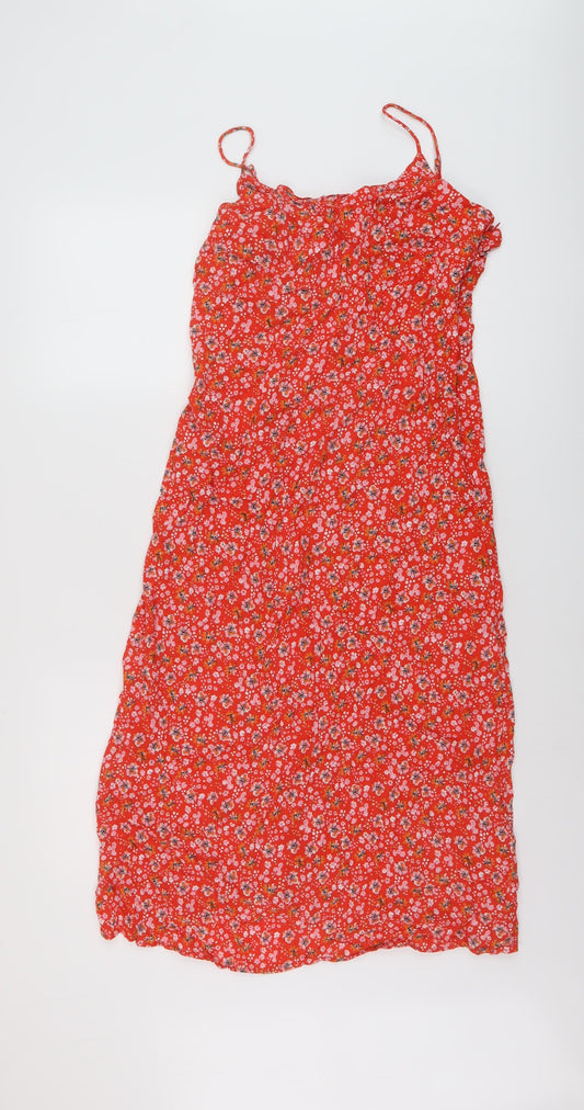 Marks and Spencer Womens Red Floral Viscose A-Line Size 10 Sweetheart Zip