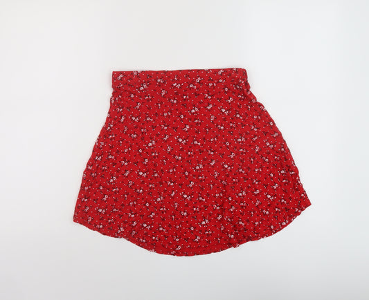 PRETTYLITTLETHING Womens Red Floral Viscose A-Line Skirt Size 10