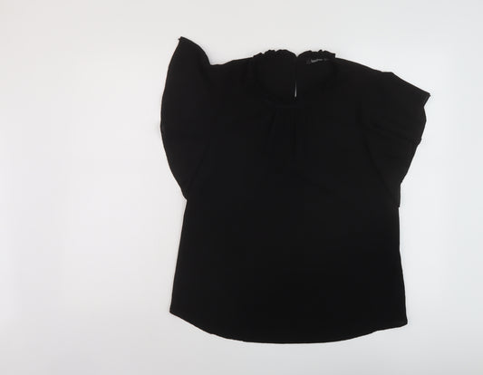 Boohoo Womens Black Polyester Basic Blouse Size 8 Round Neck