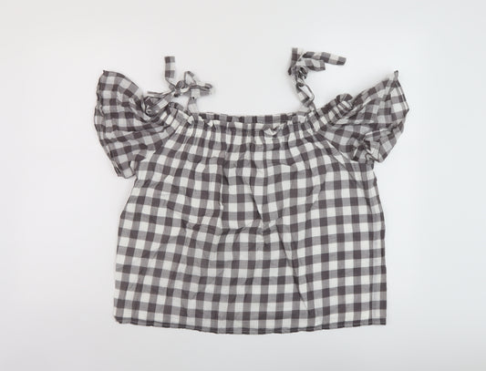 Great Plains Womens Grey Check Cotton Basic Blouse Size 10 Square Neck