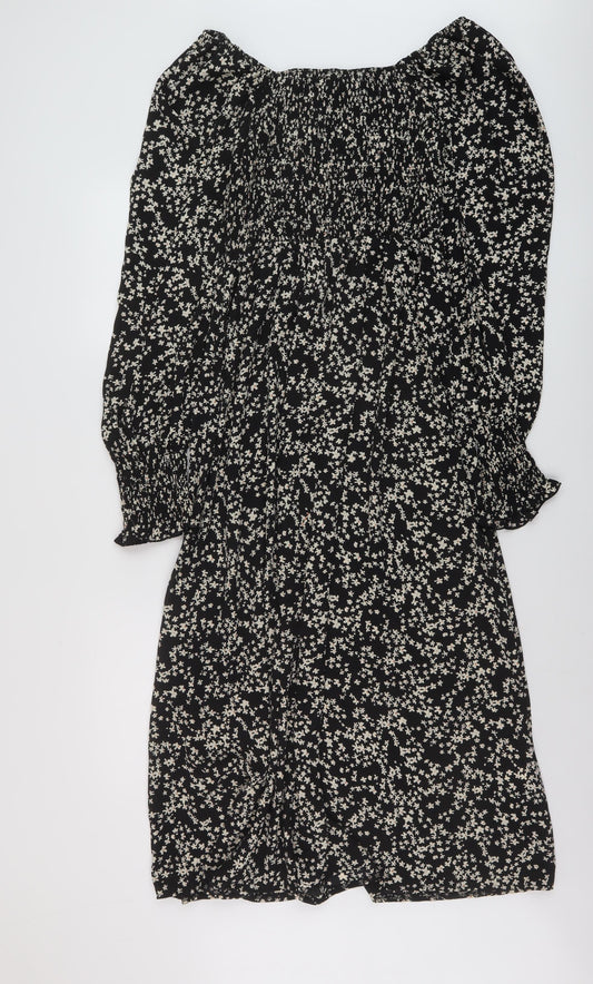 Missguided Womens Black Floral Polyester A-Line Size 8 Square Neck Pullover