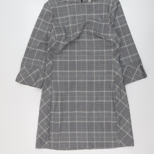 H&M Womens Grey Plaid Polyester A-Line Size 14 Round Neck Zip