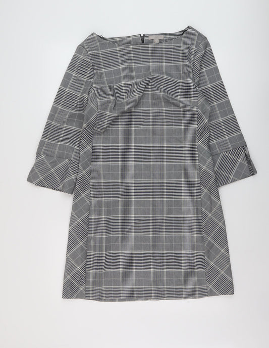 H&M Womens Grey Plaid Polyester A-Line Size 14 Round Neck Zip